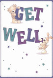 Infused with joy and kindness, this illustrated get well card offers both a visual and emotional embrace. Two loveable characters-a teddy bear and a spirited puppy-burst from the page, joyfully holding up the brightly coloured 'Get Well' message. The indigo and teal hues leap boldly from the creamy background, bringing to mind the vibrant displays that greet passersby in Flowers Chertsey's studio windows. Around them, stars in gentle blue and purple shades twinkle, infusing the scene with a touch of childlike optimism and hope. The bear's plush fur and the puppy's floppy ears seem soft to the imagination, much like the comfort of a well-chosen bouquet arriving on Ruxbury Road. Designed with heartfelt intent and care, this card is more than a message-it's a small act of healing, thoughtfully crafted to spread light and warmth, just as a Chertsey florist brings cheer to every get well bouquet delivery.